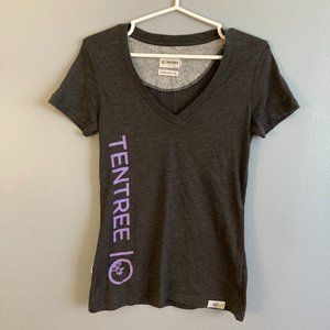 Tentree Grey Tshirt Vneck Women’s Spellout Logo Size Small Cotton Blend